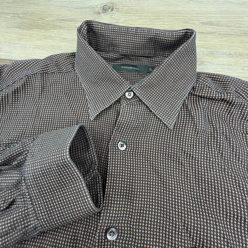 Ermenegildo Zegna Shirt Men's Extra Large Brown Preppy Italian Pocket